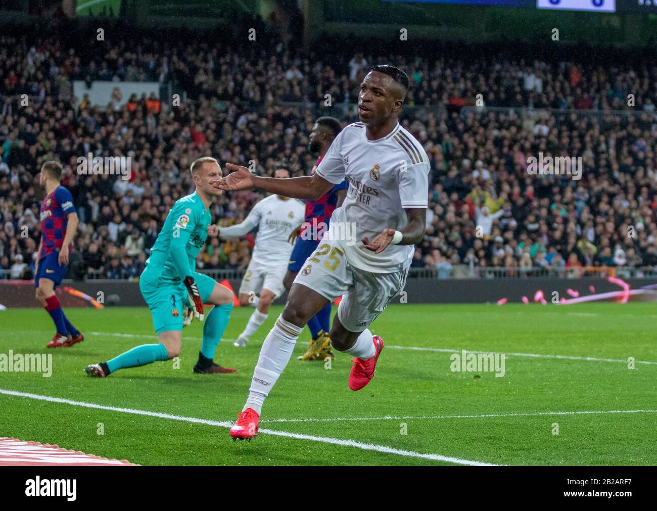 Vinicius Jr Of Real Madrid Celebrates A Goal During The Spanish La Liga 