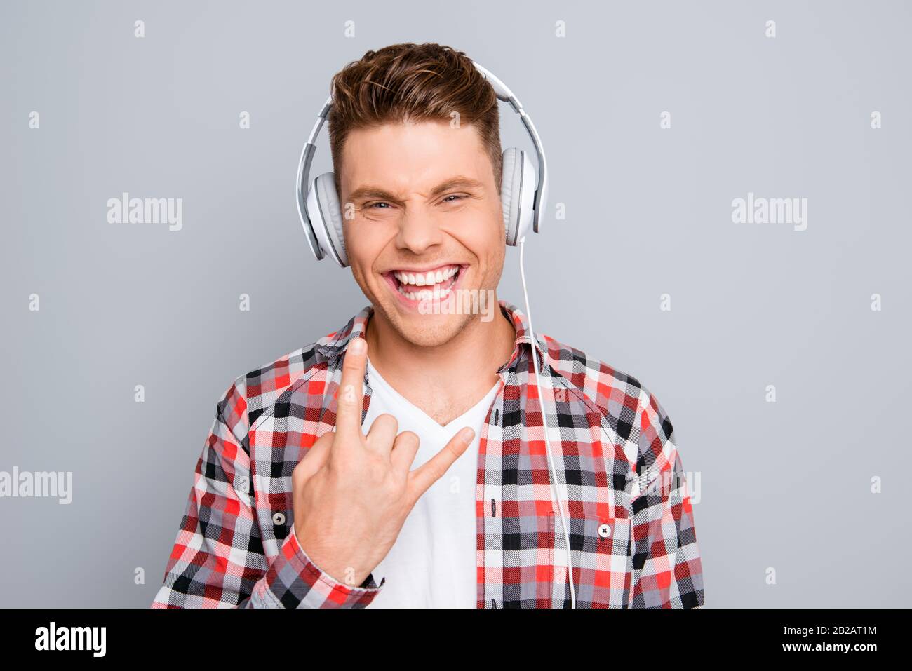 Handsome rock roll guy hands hi-res stock photography and images - Alamy