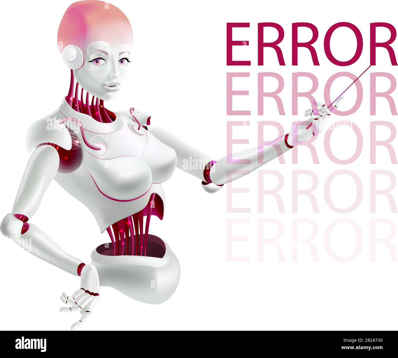 Robot lecturer or cyborg teacher indicates an error. Humanoid female Android with artificial intelligence holding pointer in hand. Vector illustration Stock Vector