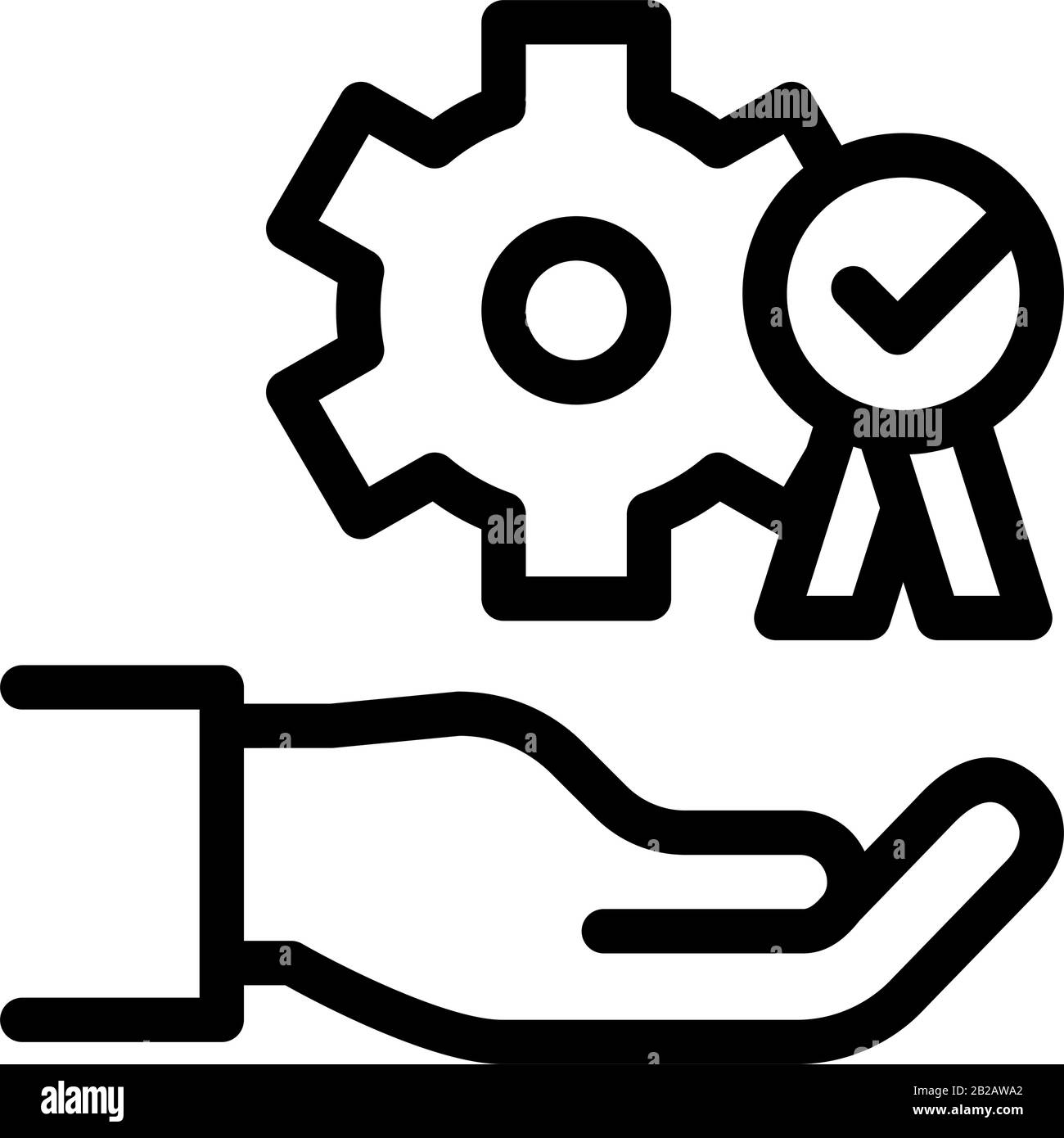 Hand Holding Gear And Medal Icon Thin Line Vector Stock Vector Image ...