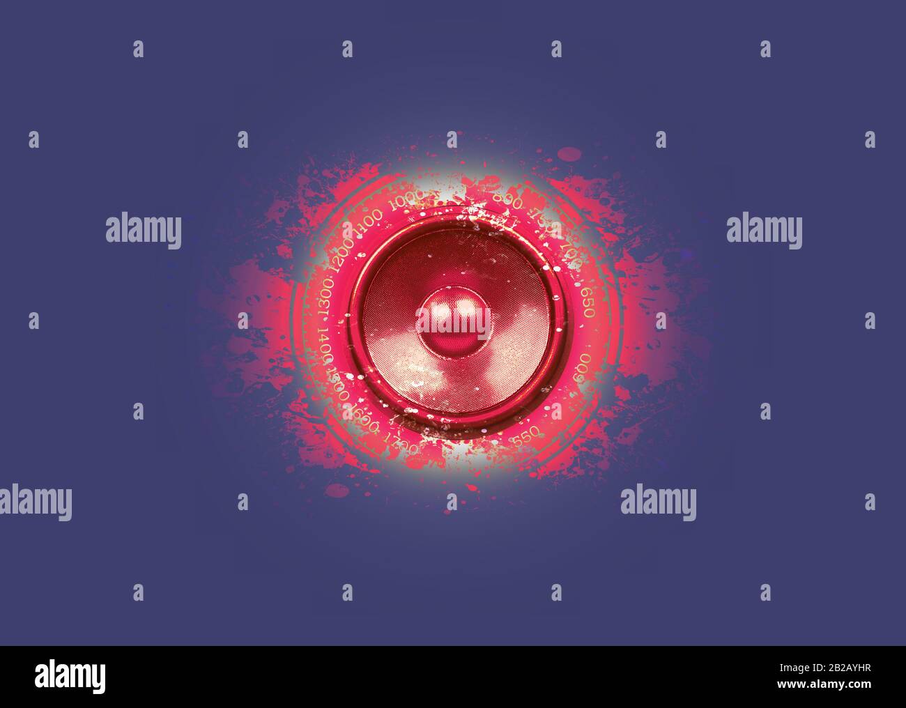 Degraded red music speaker on a blue background Stock Photo