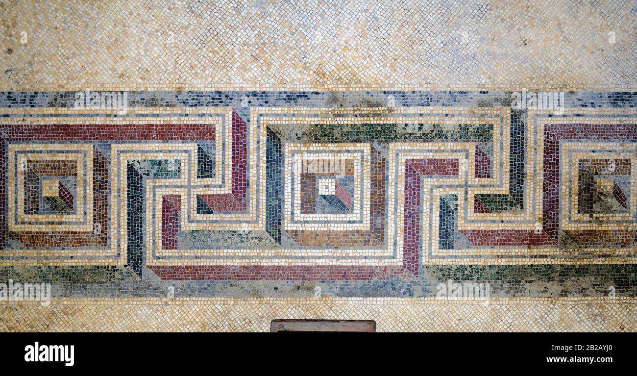 Oplontis Villa of Poppea - Triclinium, Mosaic on the floor Stock Photo