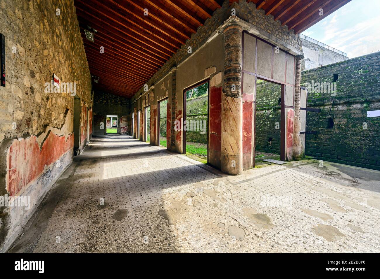 Oplontis Villa of Poppea - A portico connected the rooms on the south side of the villa with the southern peristyle. Stock Photo