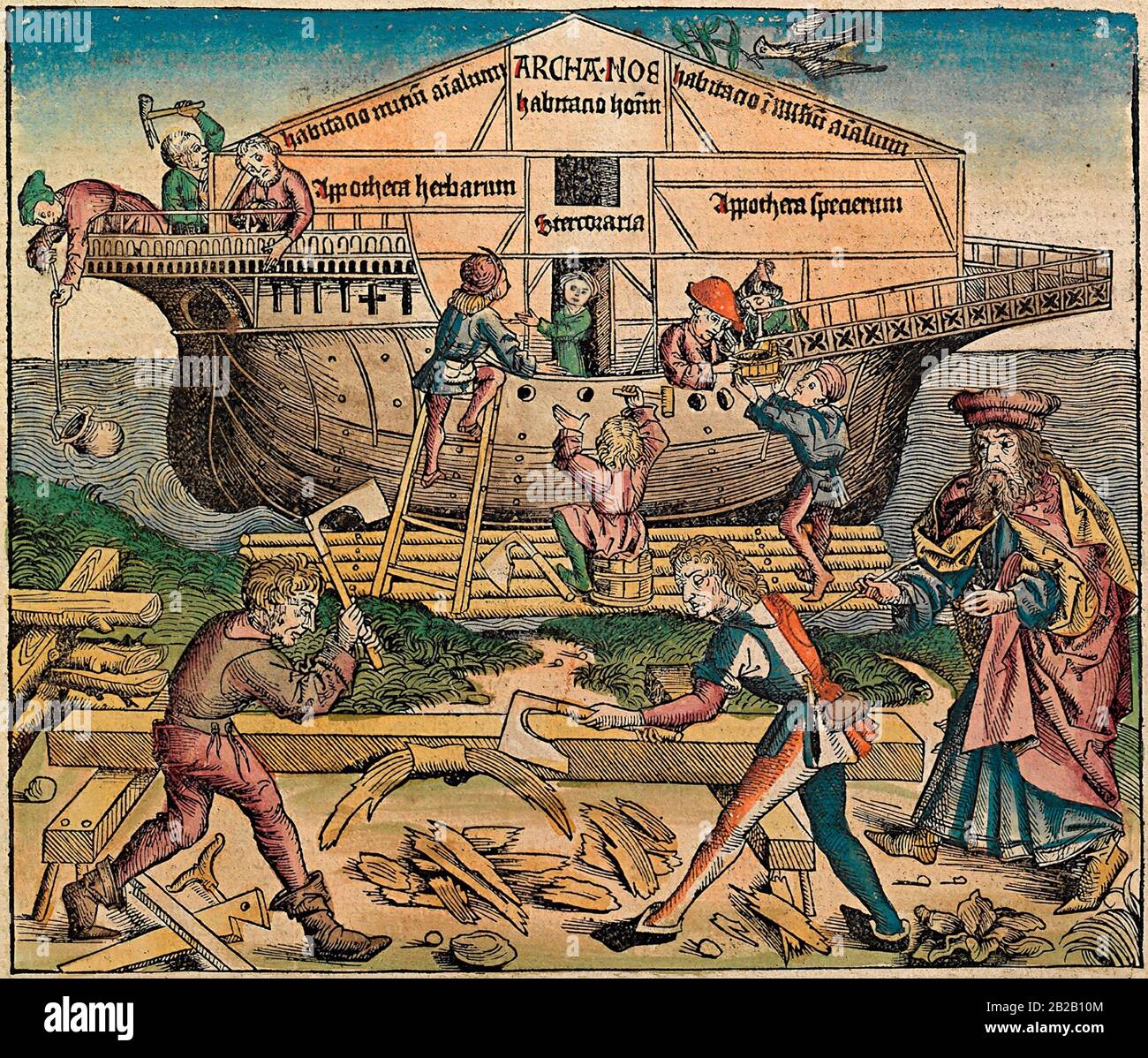 '''The Construction of Noah's Ark'', Nuremberg Chronicle, 1493. Stock Photo