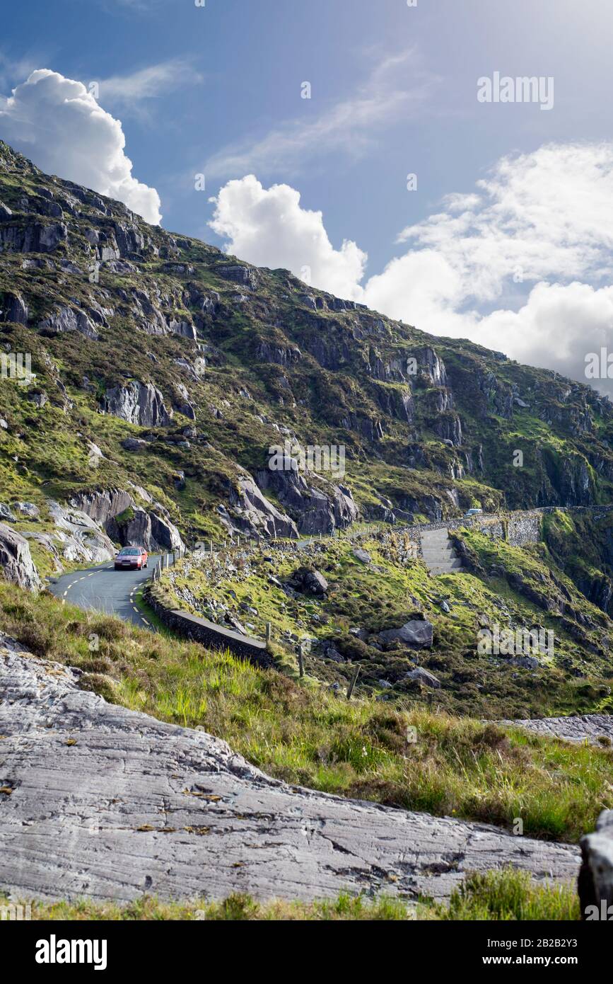 mountains and cliffs at the conor pass on the ring of kerry's wild atlantic way Stock Photo