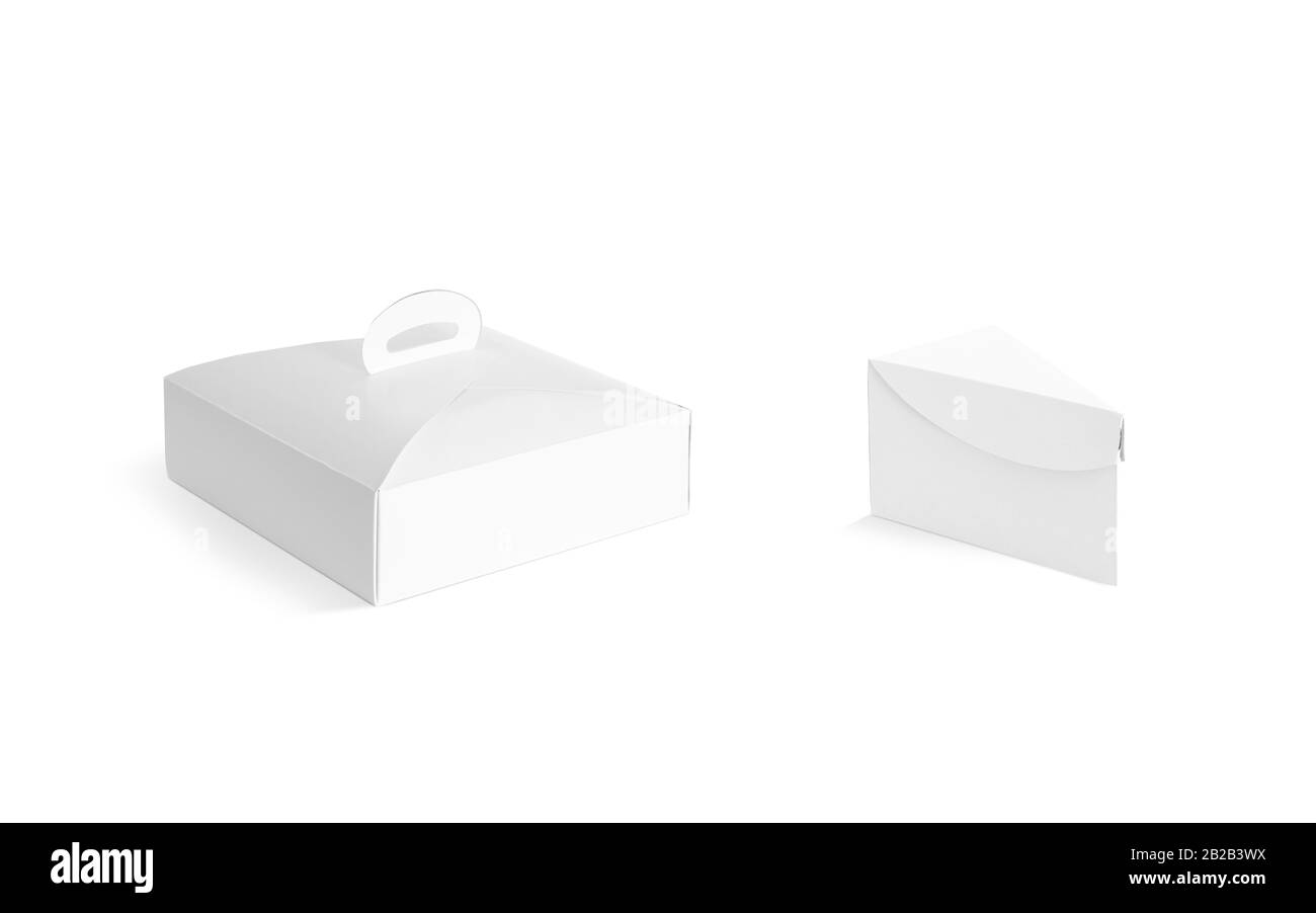 Blank white cake box piece mockup set, isolated Stock Photo
