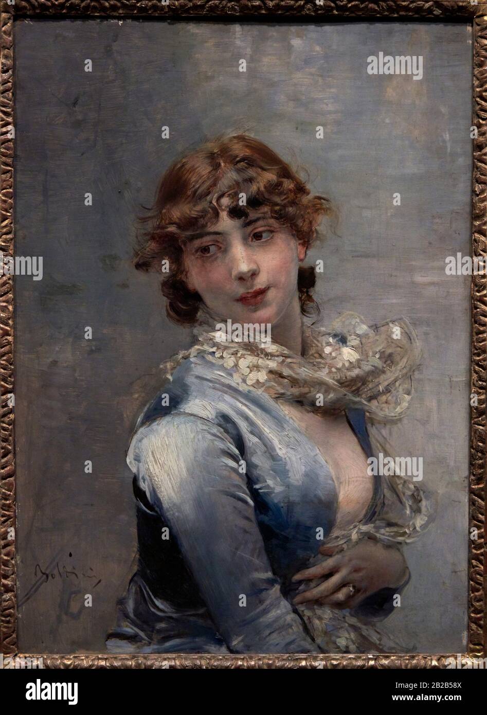 '''Elegant woman in a blue dress'', before 1914, Giovanni Boldini (1842-1931) Stock Photo