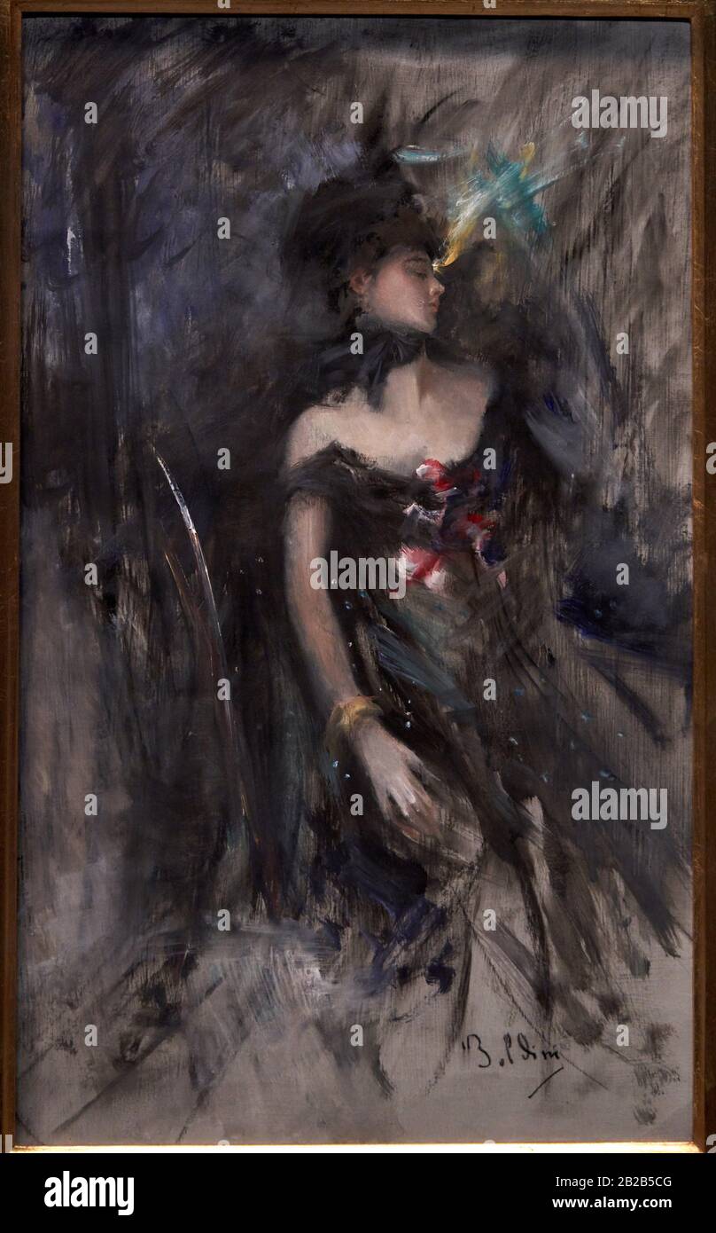 '''Woman in a ball gown seated in an interior'', c. 1900, Giovanni Boldini (1842-1931) Stock Photo