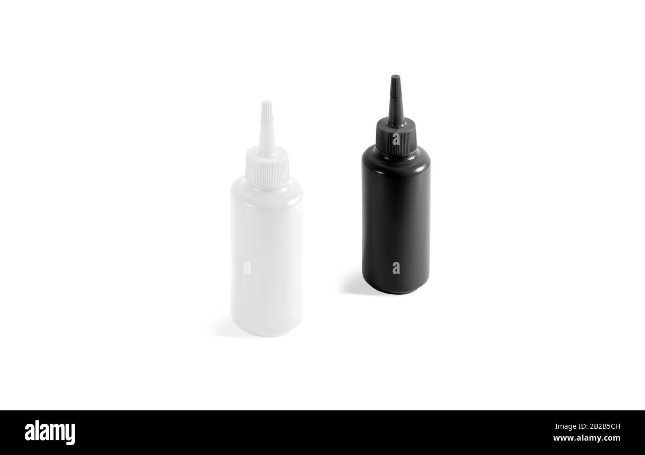 Blank black and white squeeze sauce bottle mockup, side view Stock Photo