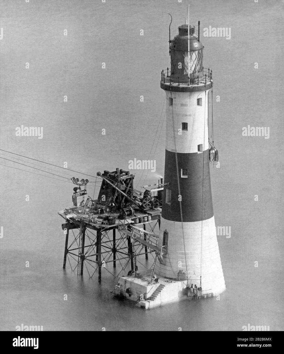 The picture was taken during the construction of the lighthouse Beachy-Head in England. Stock Photo
