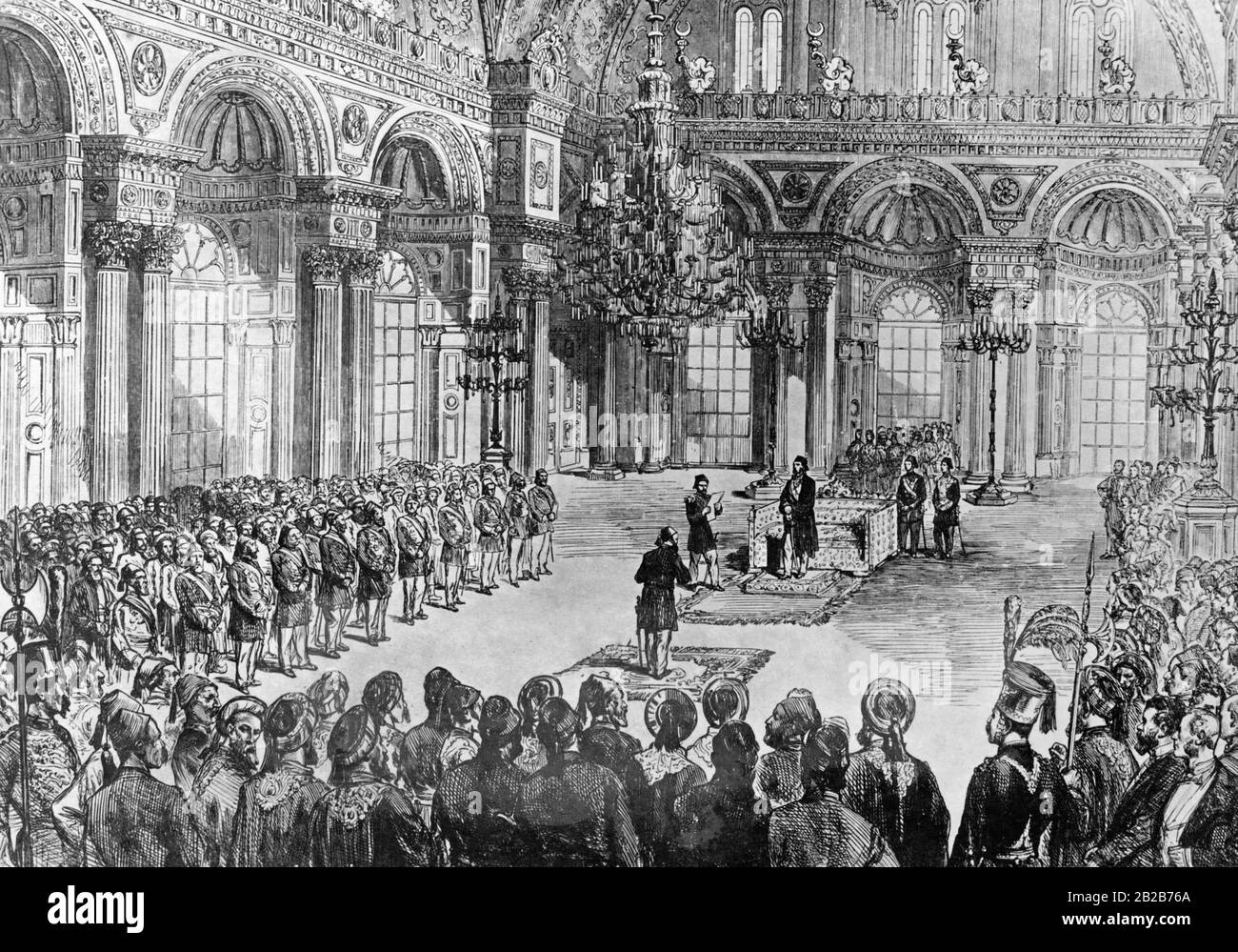 Drawing of the opening of the first Turkish parliament in 1876 by Sultan Abdul Hamid. Stock Photo
