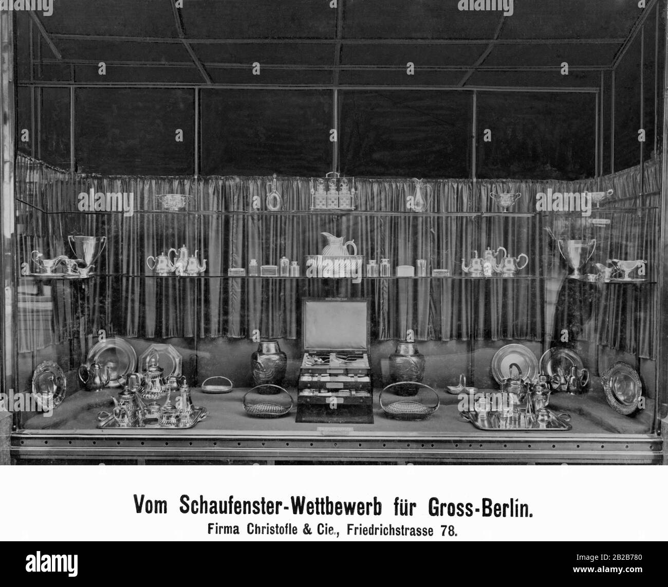 Display window at the shop window competition in Greater Berlin. Here the shop window of the company Christofle & Cie. from Friedrichstrasse 78. Stock Photo