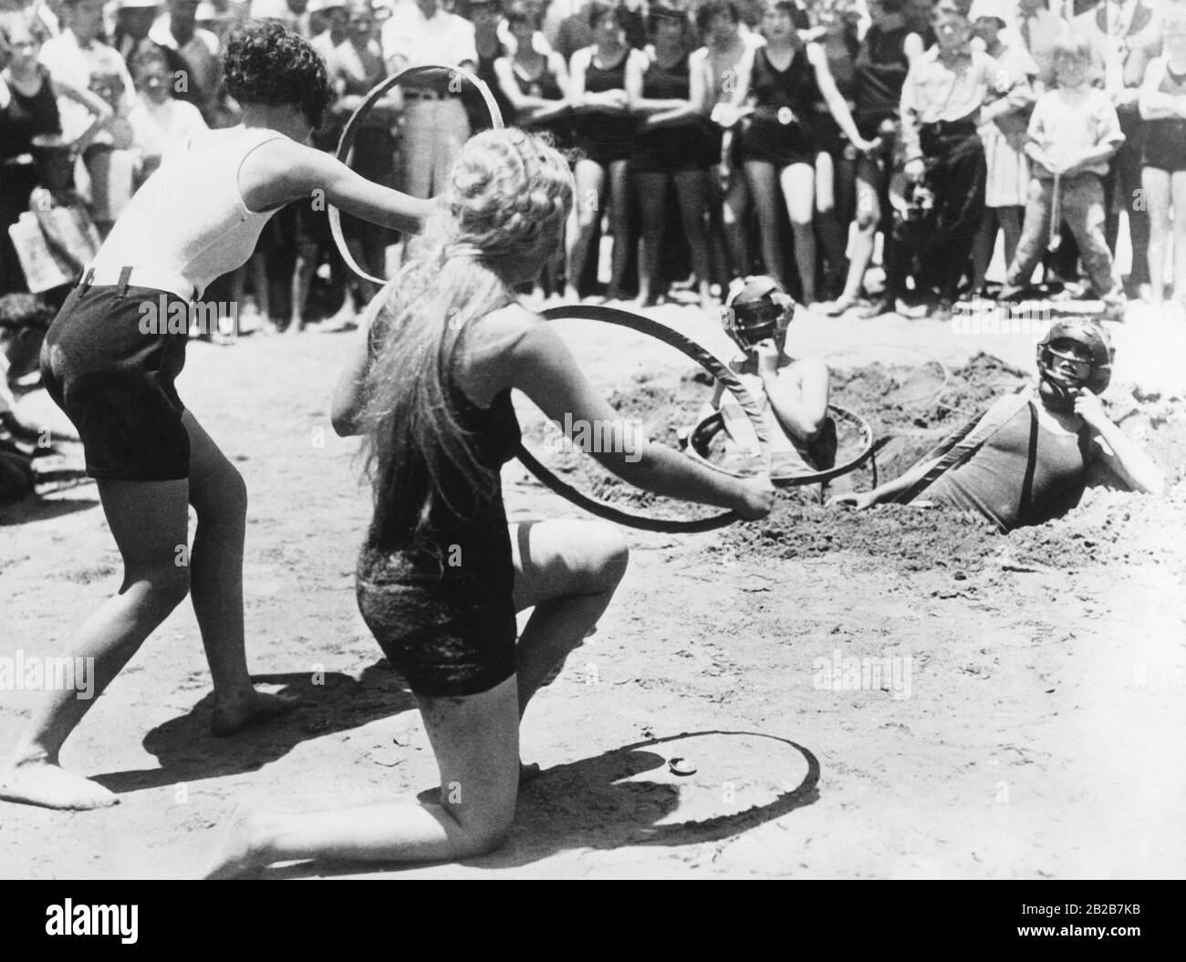 In the 1920s, a new sport developed as a leisure activity in the seaside resorts of the USA. The photo presents the execution of this sport Stock Photo