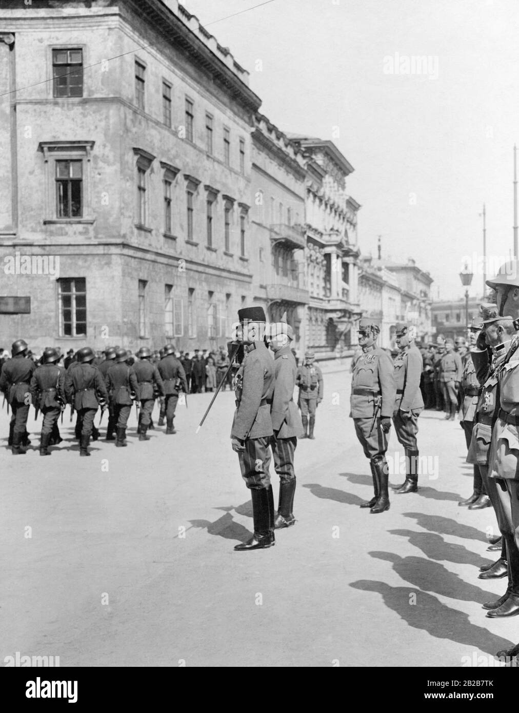 March of the Austrian groups in front of Field Marshal Boehm-Ermolli before his departure to the Ukrainian city of Odessa, which lies on the Black Sea. Stock Photo