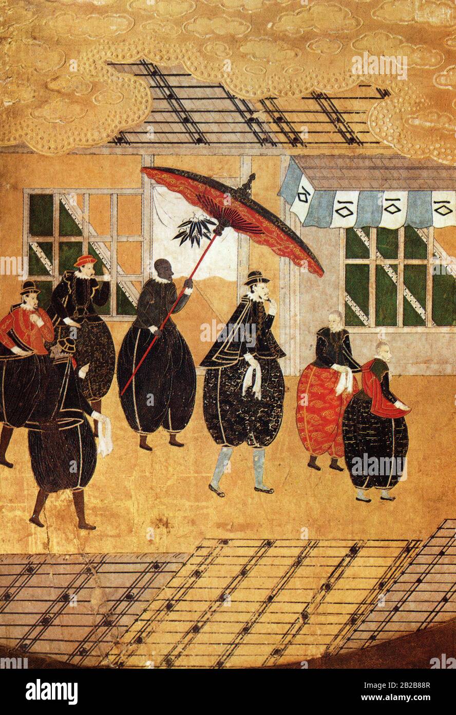 Representation of Portuguese merchants in Japan from the 17th century. Stock Photo