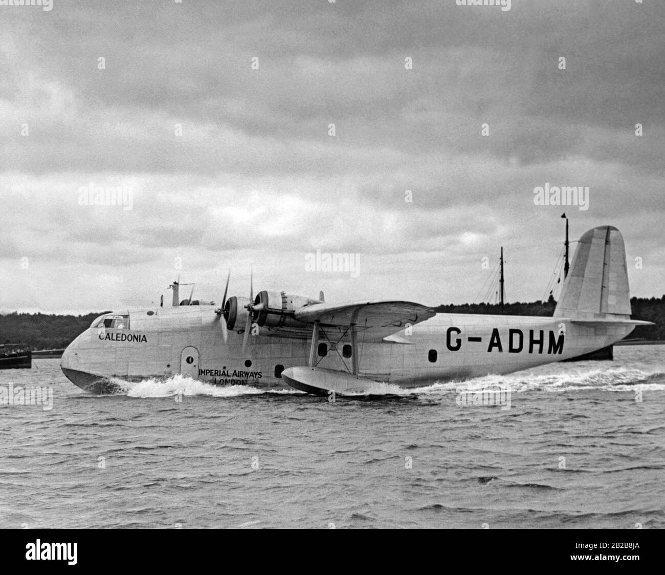 The flying boat 'Caledonia' of the type Short Empire of Imperial Airways at the start in Southampton. The test flight took the Caledonia through Shannon in Ireland to Newfoundland and New York. Stock Photo