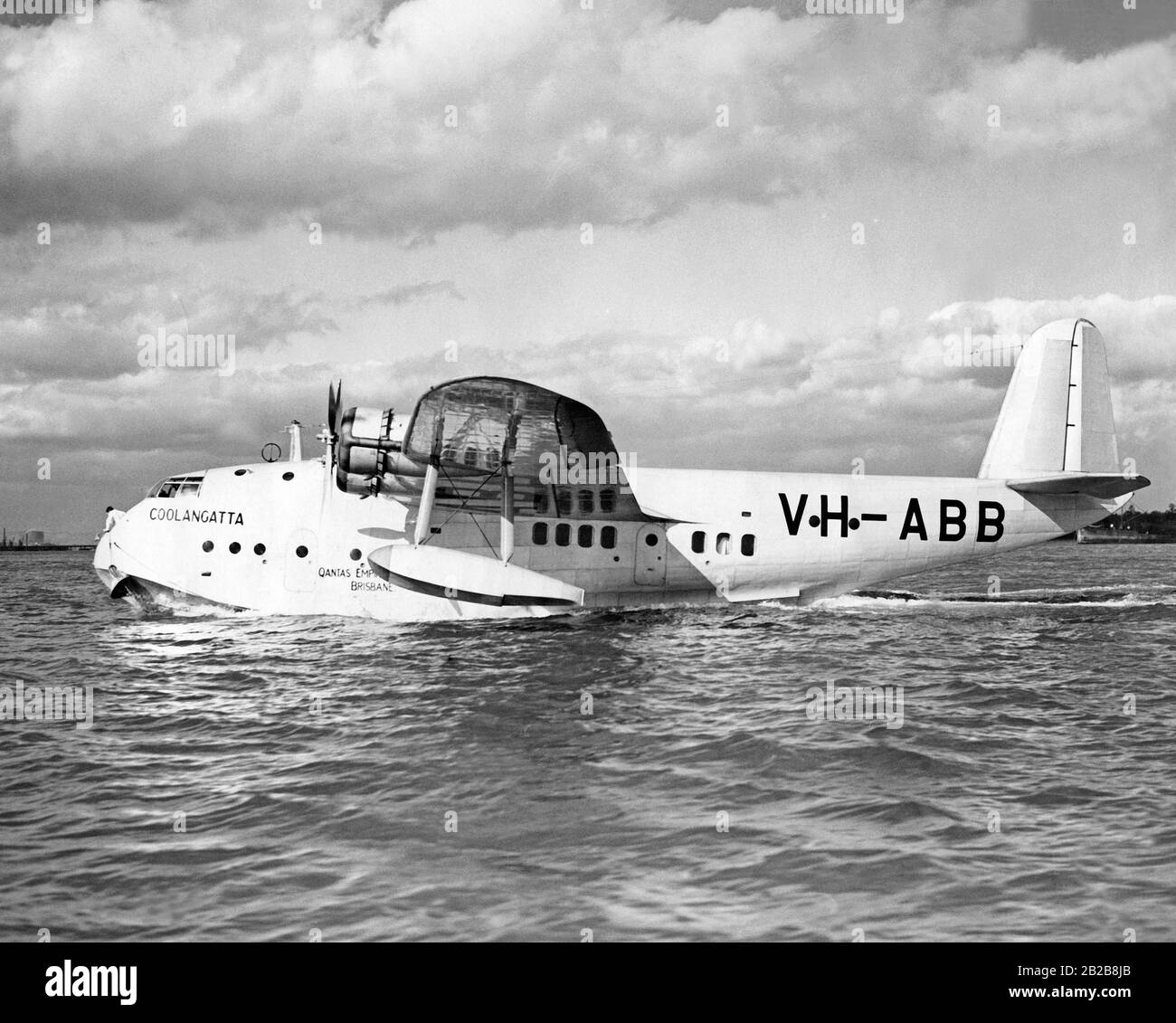 A flying boat of the type Short Empire (registration number VH-ABB, given name 'Coolangatta') before its delivery to the Australian airline Quantas. Stock Photo