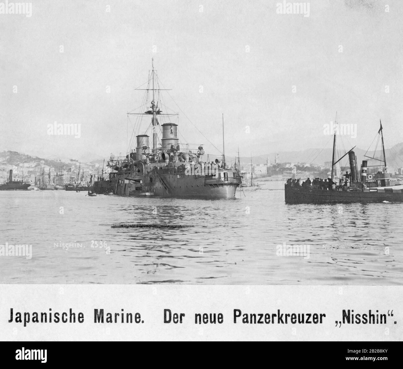 The armoured cruiser Nisshin of the Imperial Japanese Navy. Stock Photo