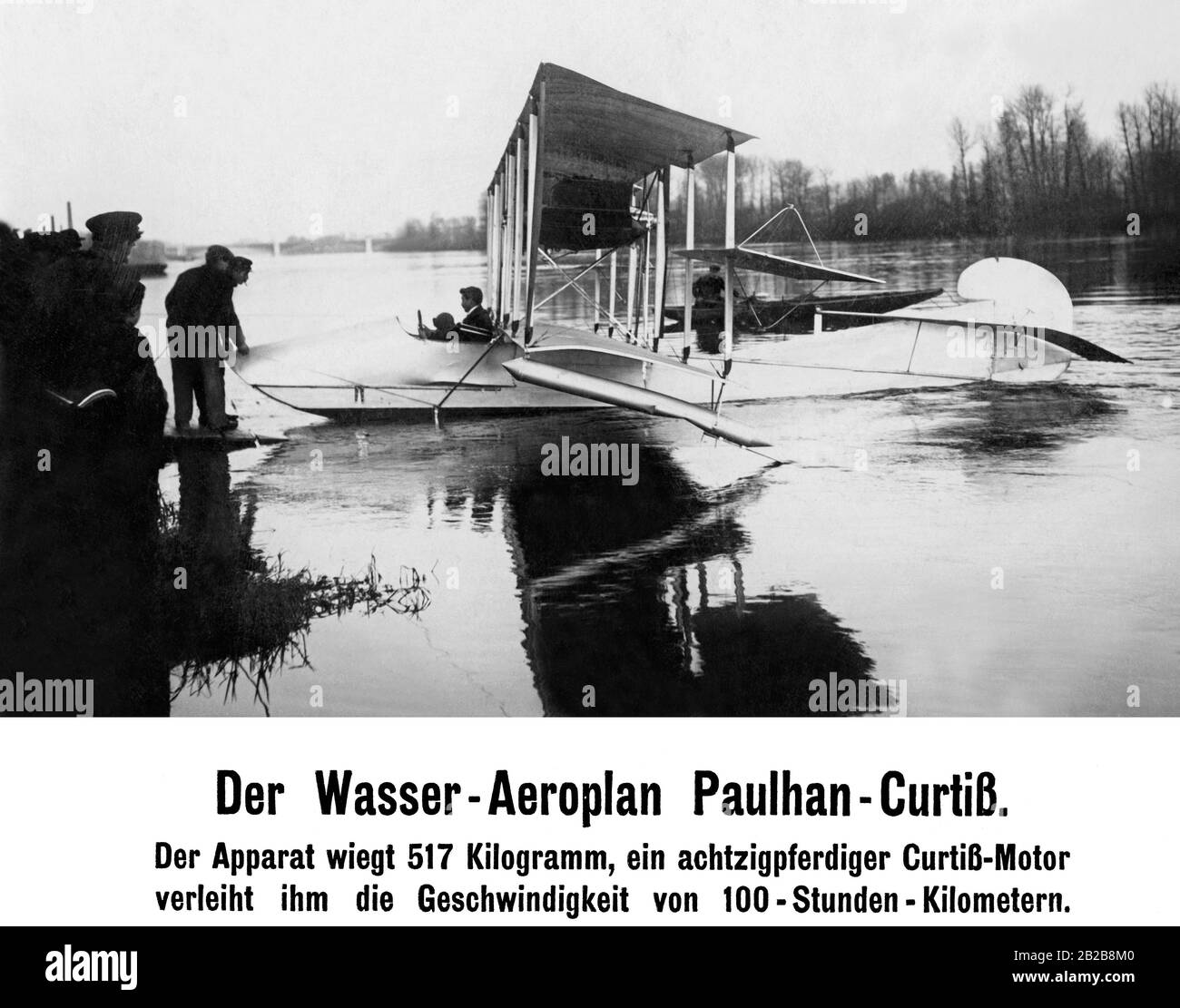 The Paulhan-Curtiss seaplane with 80PS Curtiss engine reached a top speed of 100 km/h. Stock Photo