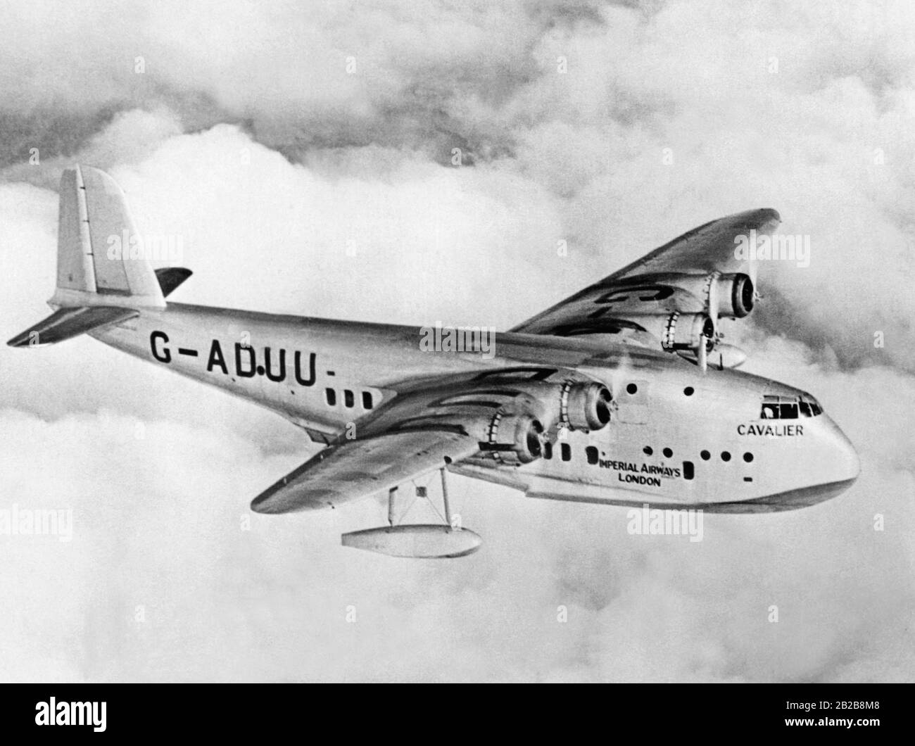 The Short Empire with the registration number G-ADUU and the name 'Cavalier' sank on 21.1.1939 in the Atlantic Ocean after all four engines had failed. Three persons died. Stock Photo