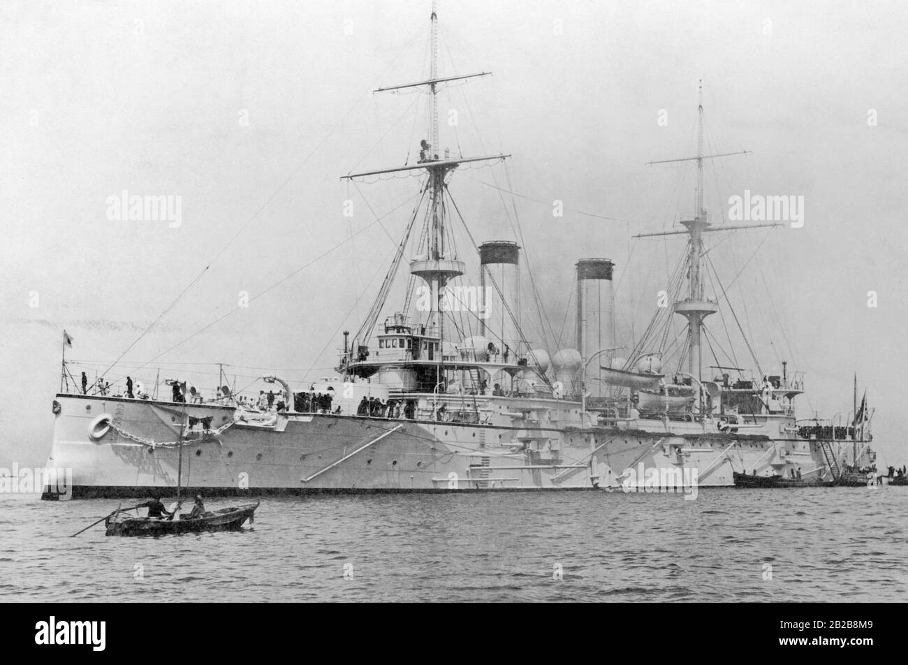 The cruiser Tokiwa of the Imperial Japanese Navy at sea. Stock Photo