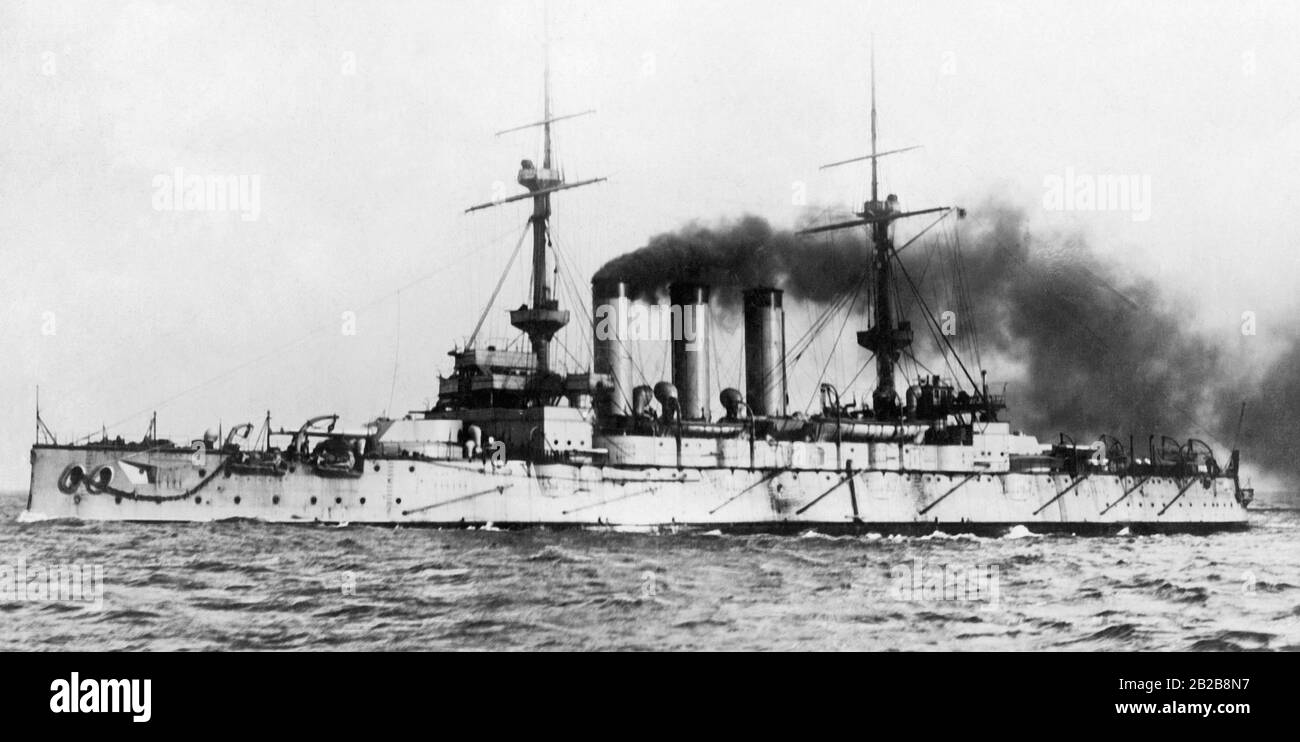 The Japanese warship Hatsuse at sea. (Undated photograph, circa 1900s) Stock Photo