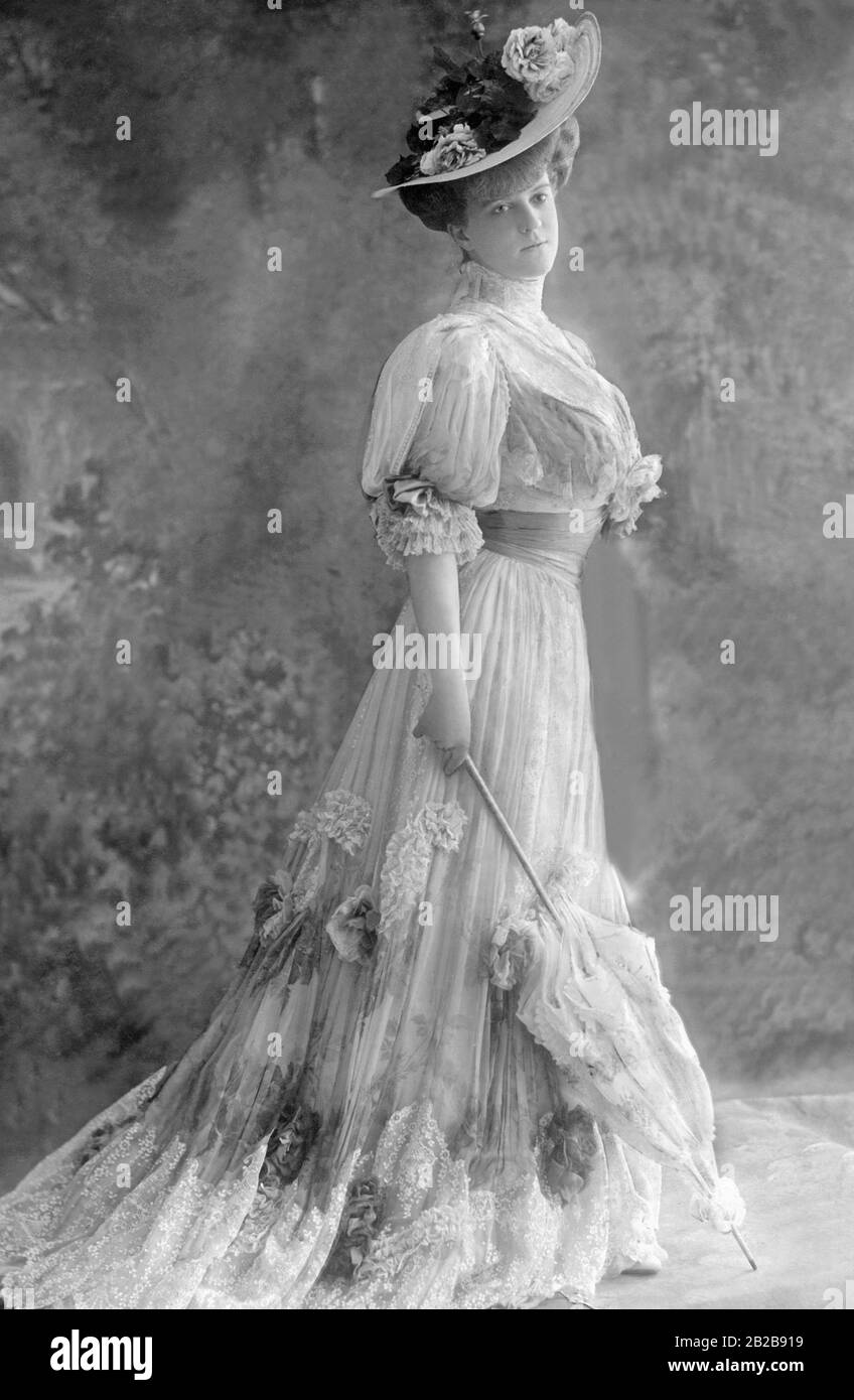 An elaborate dress and hat. Stock Photo