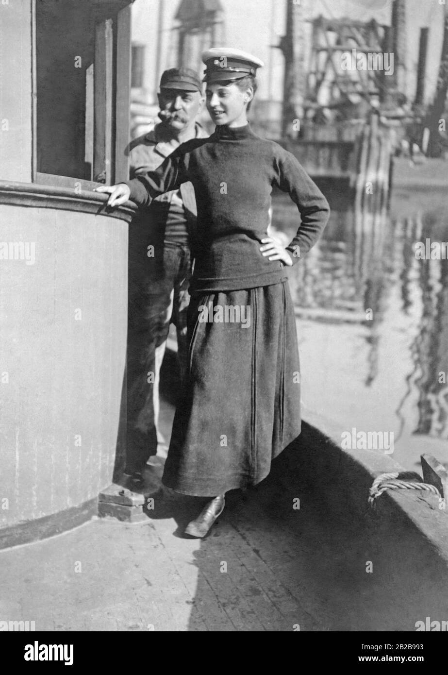 A sailor in uniform on a ship during the German Empire. Stock Photo