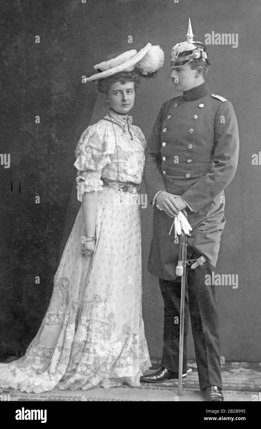 The couple Wilhelm Eitel Friedrich Christian Karl Prince of Prussia and Sophie Charlotte of Oldenburg married in 1906, the marriage remained childless and they divorced in 1926. The photo is undated. Stock Photo