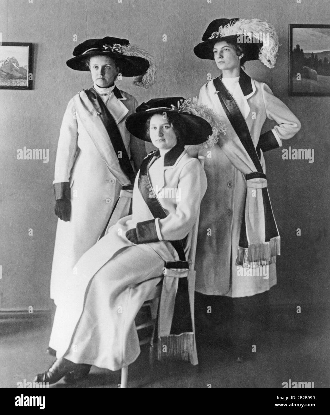 The chairpersons of a sorority for female students. From the left: Herta Kurth, (math student), Liselotte von Dobschuetz (philosophy student) and Klara Ricke (philosophy student). Stock Photo