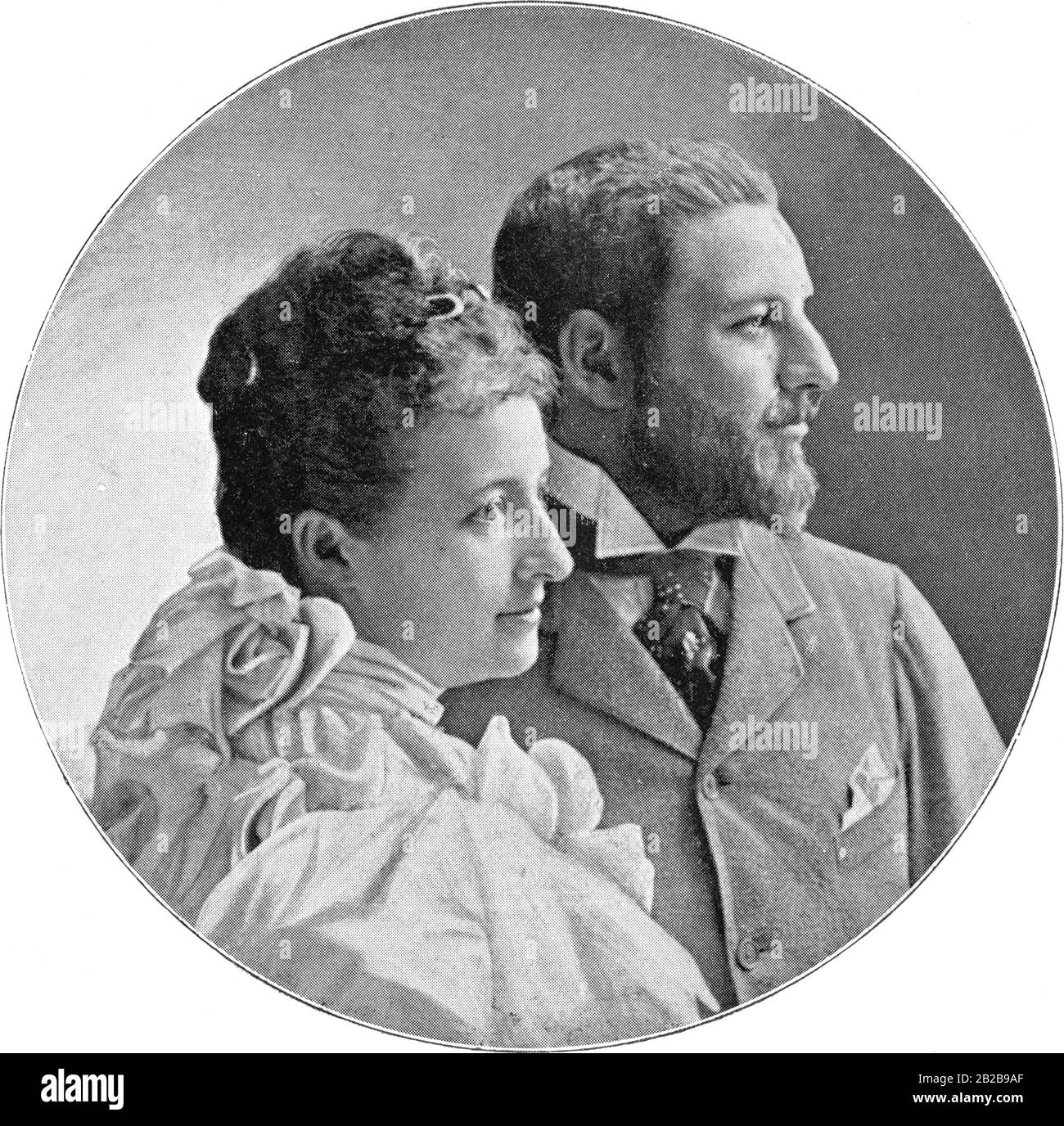 Portrait of the couple von Orleans. Archduchess Maria Dorothea Amalie of Austria was a member of the Hungarian line of the House of Habsburg-Lorraine and was the great-granddaughter of Leopold II of Austria. In 1896 she married her second cousin from the House of Orleans, Duke Louis Philippe Robert d'Orleans, the pretender to the French throne. The marriage went childless and the couple separated in 1914. Stock Photo