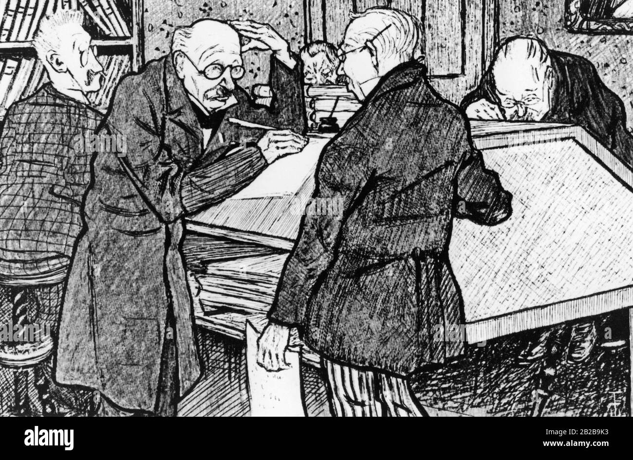 A drawing by Thomas Theodor Heine on civil service with the caption 'One is getting older, dumber and more suitable for civil service! Stock Photo