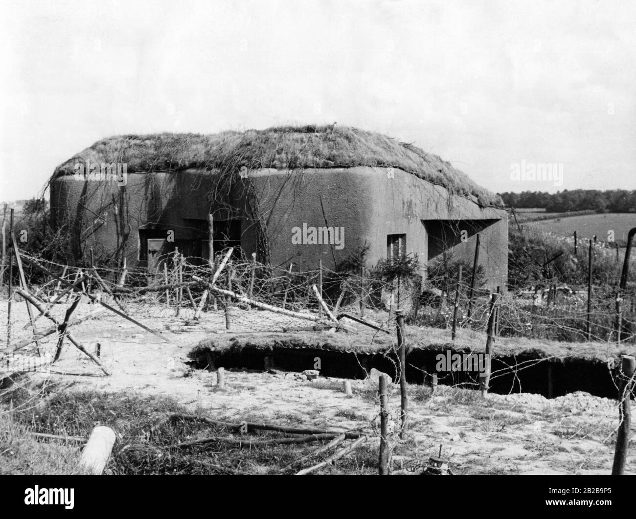 A bunker of the Maginot Line captured by German soldiers. Photo: Eis. Stock Photo