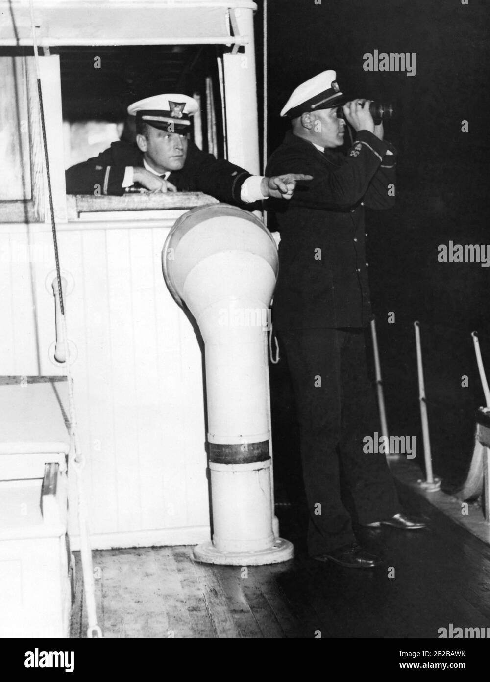 Prohibition: Coast guard searching for alcohol bootlegging boats, the so called Rum-runners. Stock Photo
