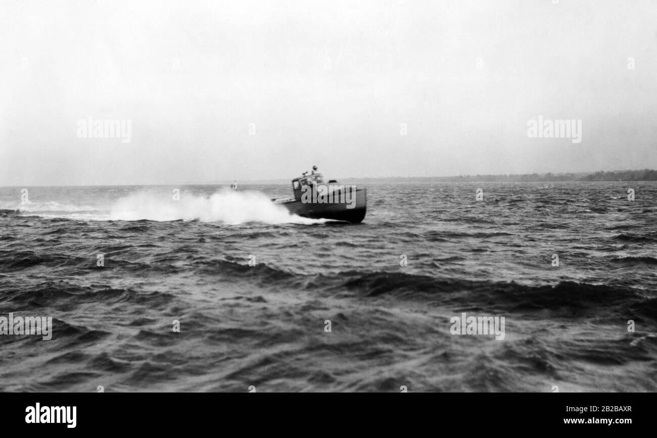 Prohibition: A patrol boat on lake Erie searching for rum-runners. Stock Photo