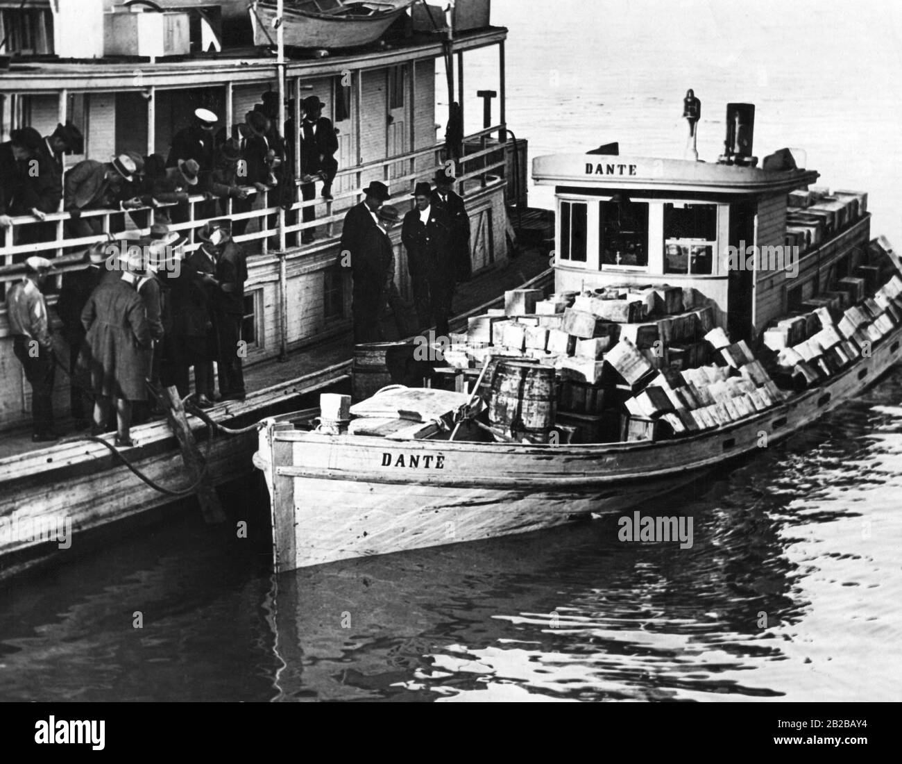 Prohibition Rumrunner Dante loaded with alcohol is being brought to