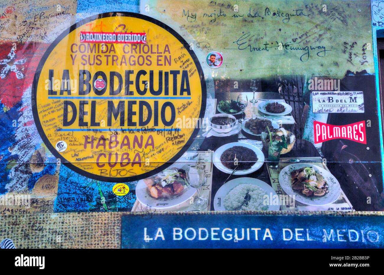 Sign for La Bodeguita del Medio Restaurant and Bar, Old Town, UNESCO World Heritage Site, Havana, Cuba Stock Photo