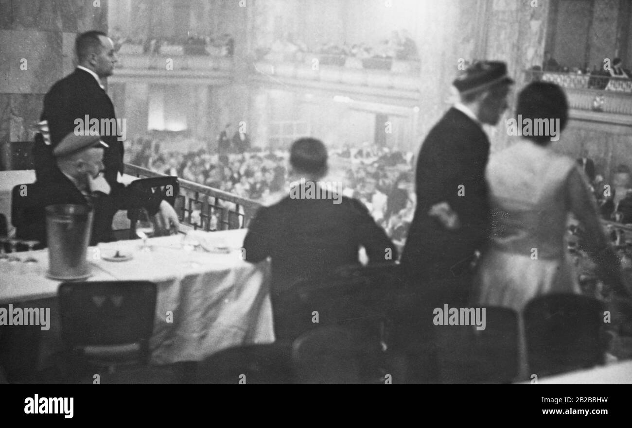 A view from the balcony of the Marble Hall in the Berlin Zoo during a ball of the Berlin fraternities. Stock Photo