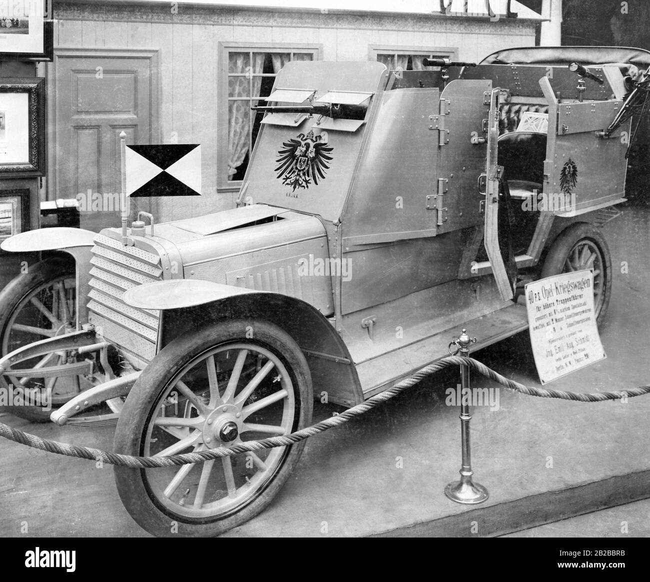A 40-horsepower Opel Kriegswagen (armored staff car) for senior troop leaders at the 1906 International Motor Show. Stock Photo