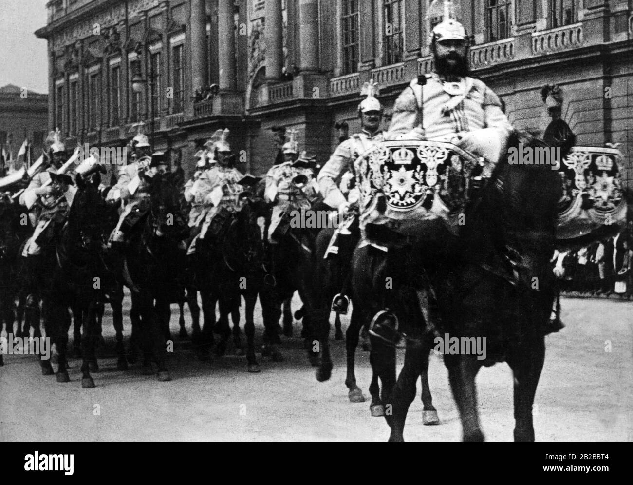 Cuirassiers of the Imperial Guard at a music parade. Undated photo. Stock Photo