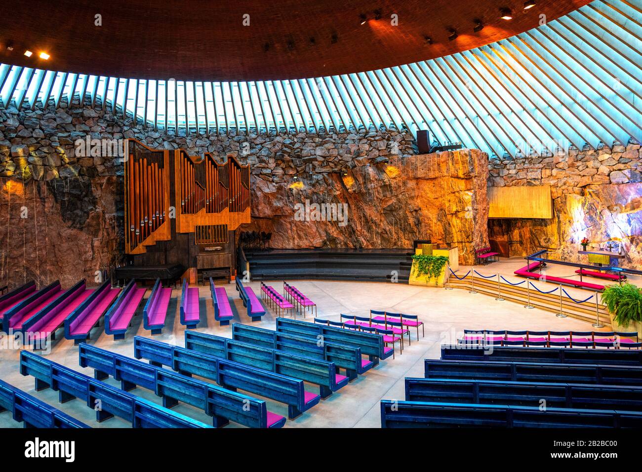 Helsinki, Finland, Interior view of the Rock Church, that was built into solid rock Stock Photo