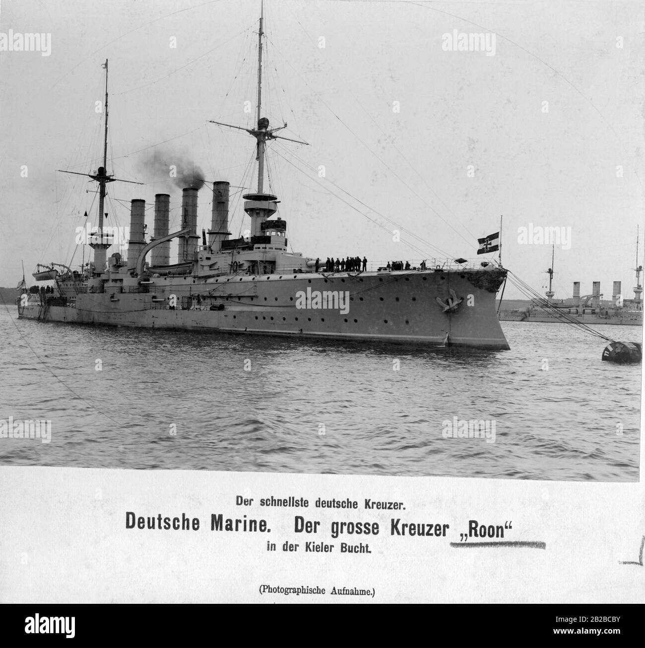 The large cruiser of the Imperial Navy 'SMS Roon' in the Bay of Kiel. It was named after the Prussian Field Marshal Albrecht von Roon and was used during the First World War. Stock Photo