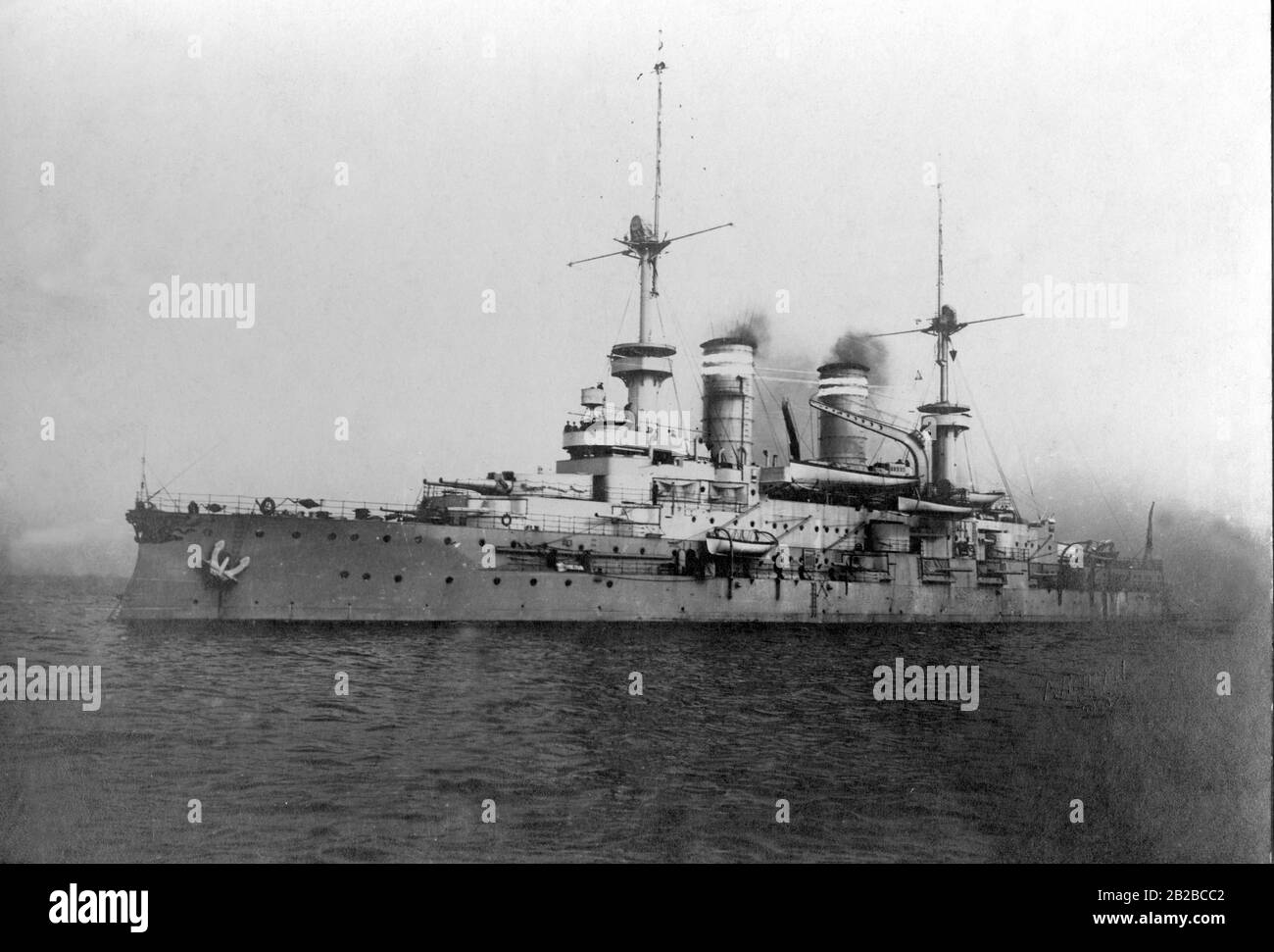 The SMS Wettin was the second ship of the Wittelsbach class, a class of five liners of the Imperial Navy. She was used in the First World War. Stock Photo