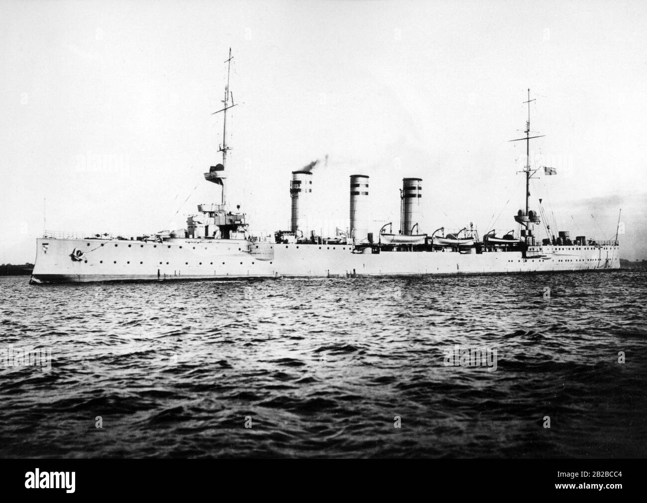 The SMS Mainz, a light cruiser of the Imperial Navy, which was used in the First World War. It was sunk by British warships in August 1914 in the first naval battle near Helgoland. Stock Photo