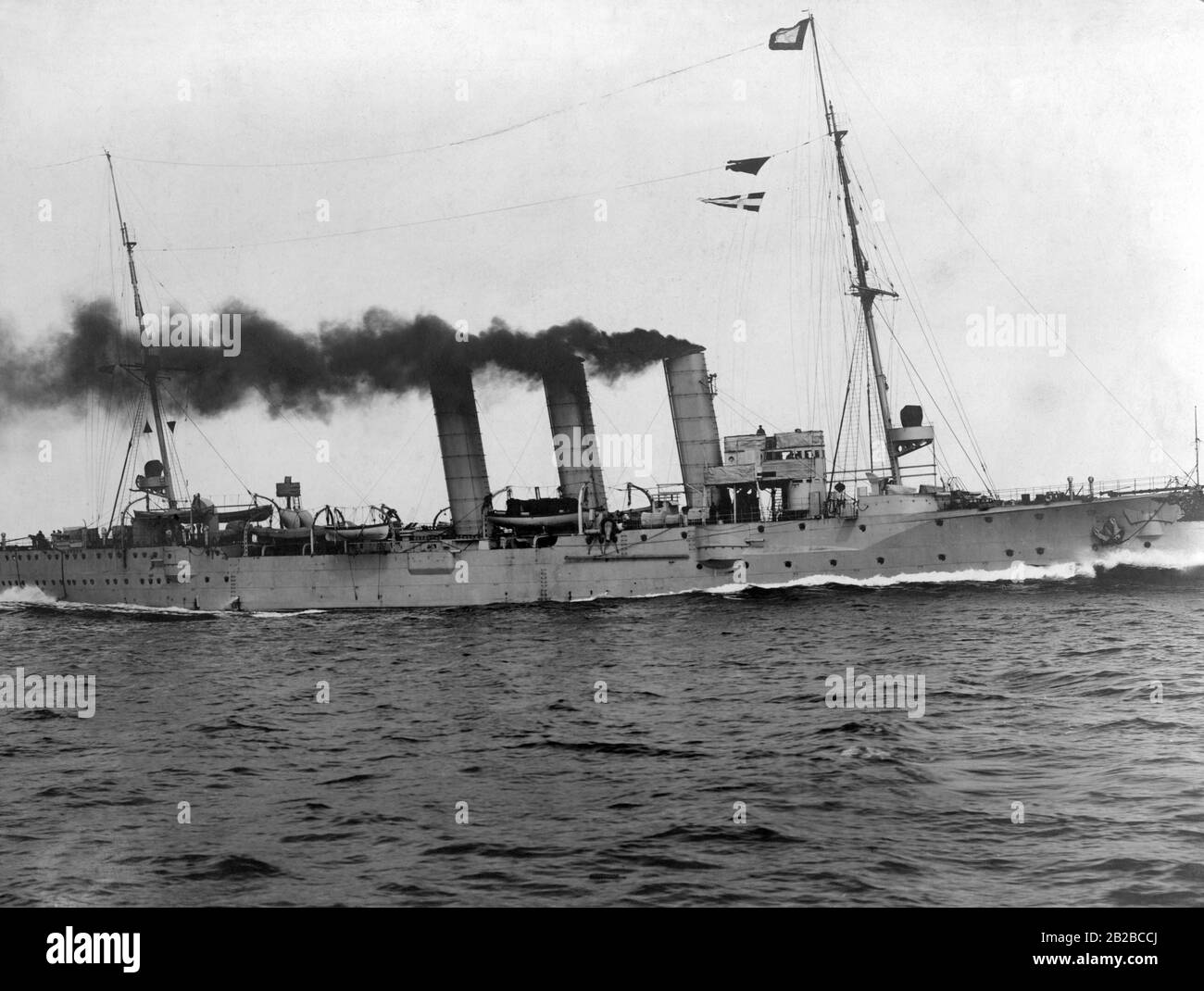 The SMS Luebeck, a light cruiser of the Imperial Navy and one of the first German warships with steam turbine propulsion. The picture is undated. Stock Photo