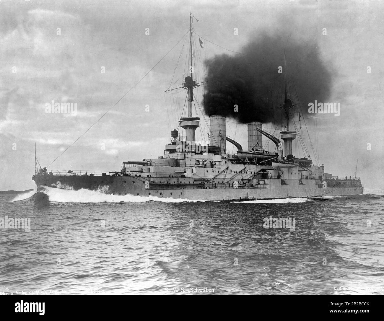 'SMS 'Schwaben', the fourth ship of the Wittelsbach-class of the Imperial Navy. She was used in World War I and was scrapped in 1921. Stock Photo