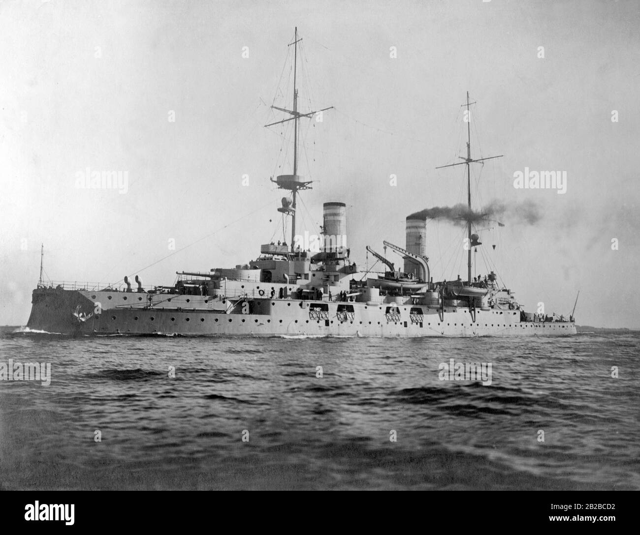 The armoured ship 'Kaiser Barbarossa' was the last ship of the Kaiser Friedrich class, one of the five classes of liners of the Imperial Navy. After it was used in the First World War, it was scrapped in 1920. Stock Photo