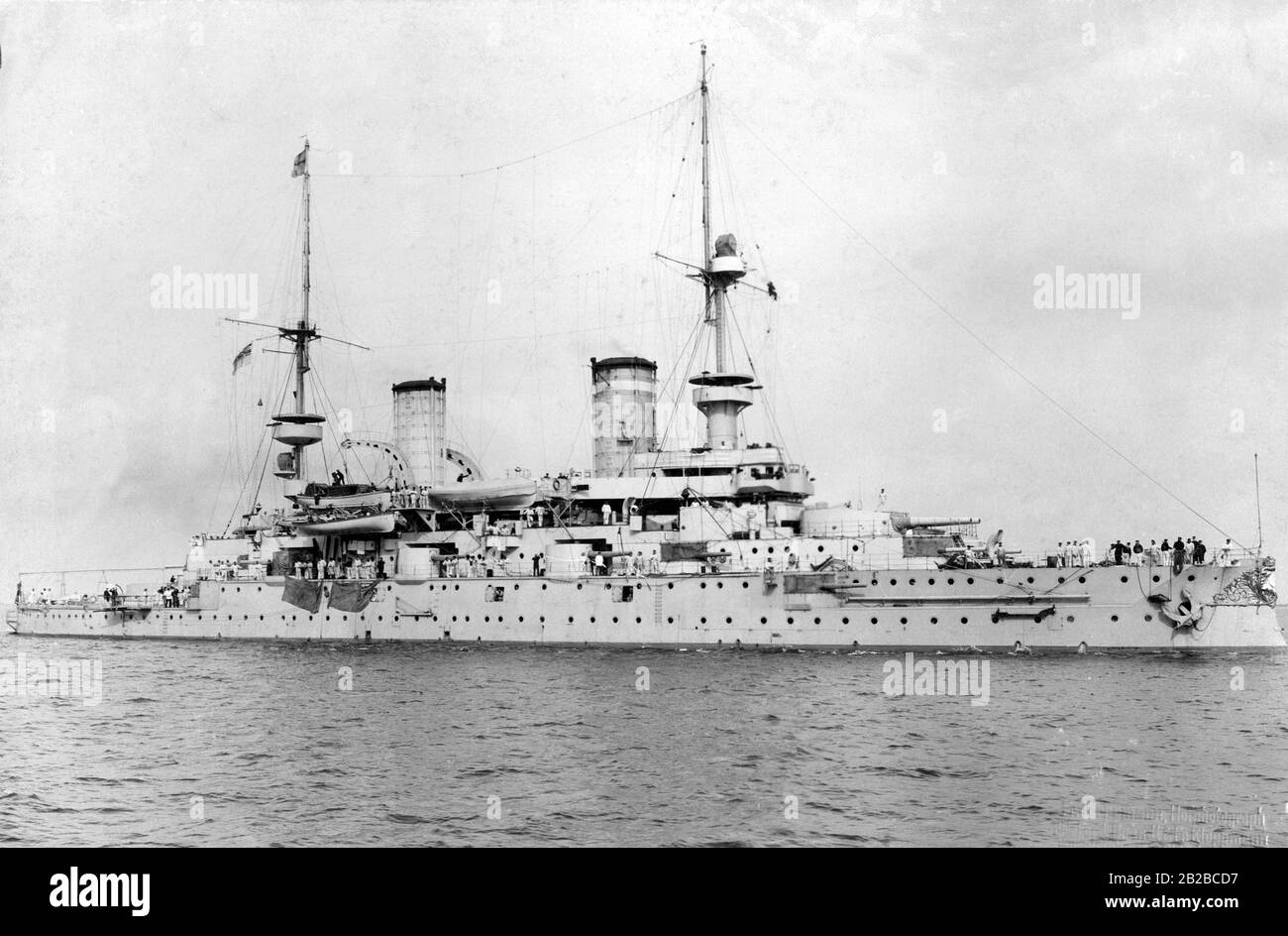 The SMS 'Kaiser Friedrich III' was a liner of the Imperial Navy. It was named after the German Emperor and King of Prussia, Emperor Frederick III, and is assigned to the Kaiser-Friedrich Class. The picture is undated. Stock Photo