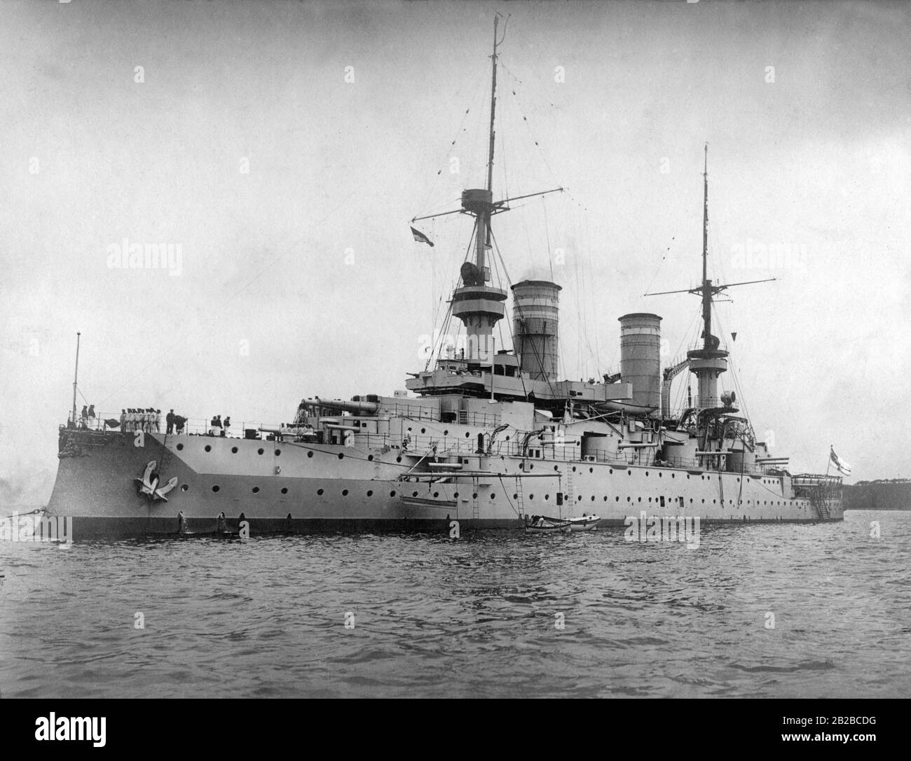 The armoured ship 'Kaiser Barbarossa' was the last ship of the Kaiser Friedrich class, one of the five classes of liners of the Imperial Navy. After it was used in the First World War, it was scrapped in 1920. Stock Photo
