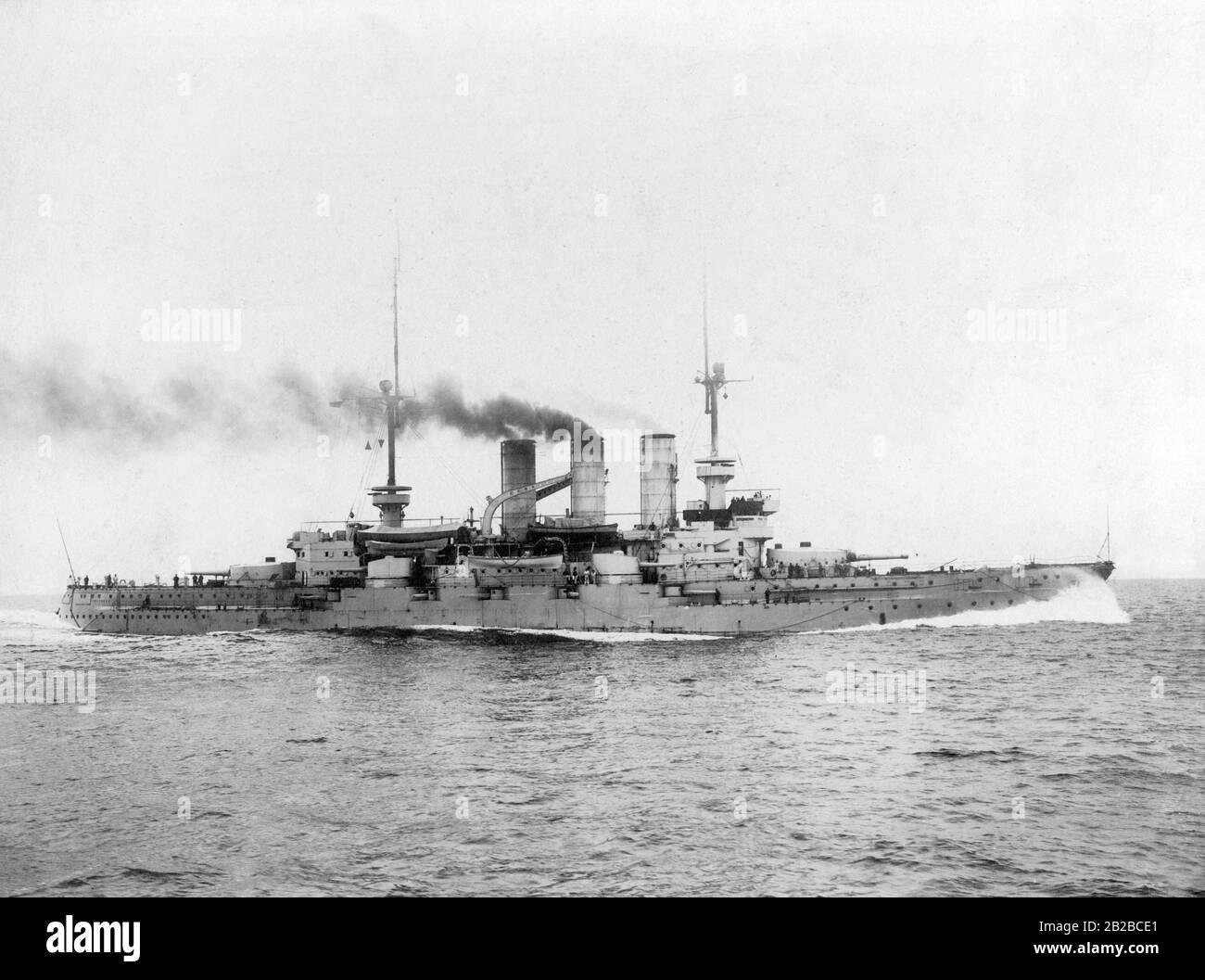 The SMS Preussen was a Braunschweig class liner of the former Imperial Navy. She was named after the Kingdom of Prussia, at that time the largest part of the German Empire. During the First World War, the Preussen was the flagship of the II Squadron of the High Seas Fleet, first under Vice Admiral Reinhard Scheer then under Rear Admiral Franz Mauve. Stock Photo